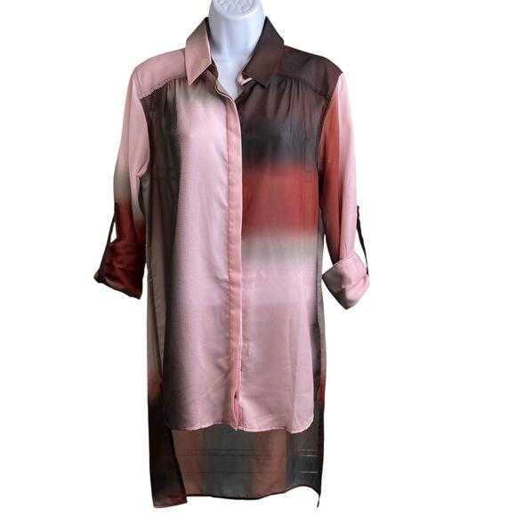 Reiss Women's Ombré Button Up Long Tunic Top‎ Size 6 Statement Modern Lagenlook - Picture 1 of 10